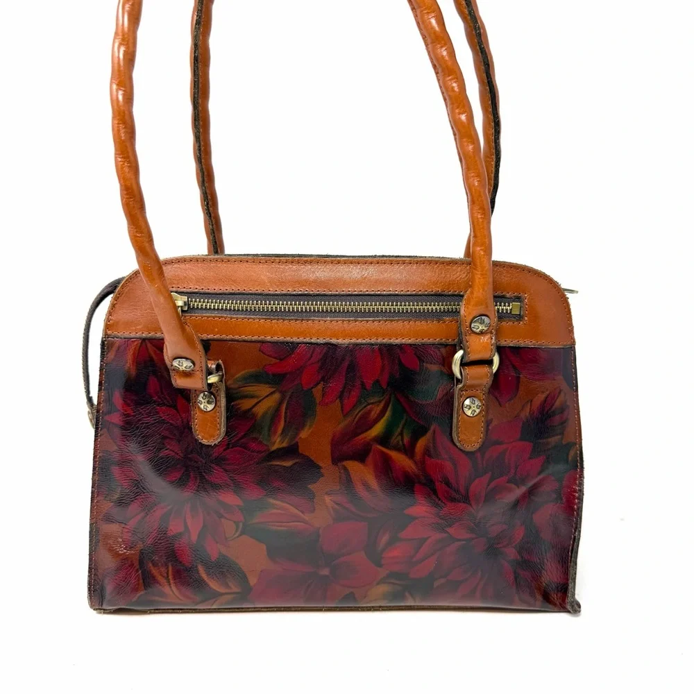 Patricia Nash Calvi Satchel Bag English Rustic Mums Leather Floral Square Brown